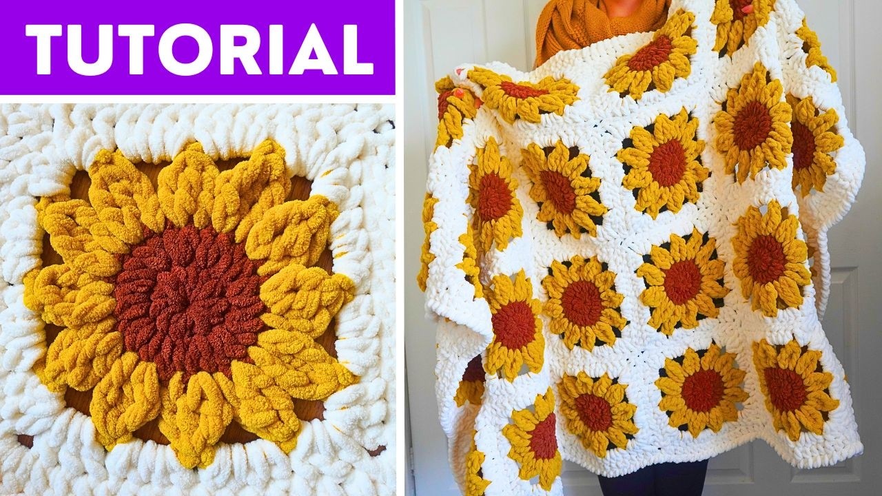 How to Crochet a Chunky Sunflower Blanket 🌻