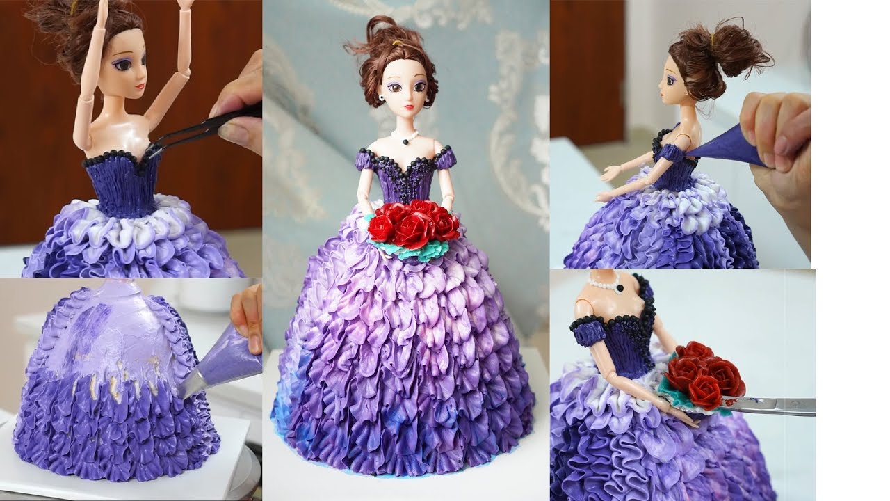 Cách trang trí tạo hình bánh sinh nhật búp bê Barbie với đuôi 124k và 126k
