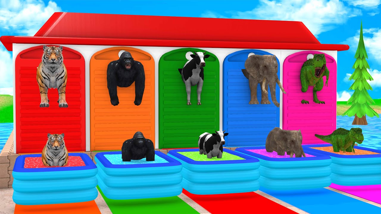 Long Slide Game With Cow Elephant Gorilla Hippopotamus Tiger 3d Animal Game Funny 3d Animals
