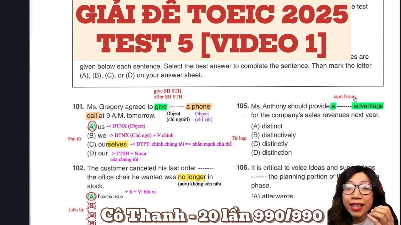 GIẢI ĐỀ TOEIC 2025 MỚI NHẤT | TEST 5 [VIDEO 1]