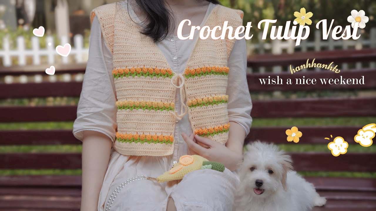 [Eng sub]❤️Crochet Tulip 🌷Vest Tutorial| ☁️Móc áo khoác gile cổ V họa tiết🌷 tulip đủ size chi tiết