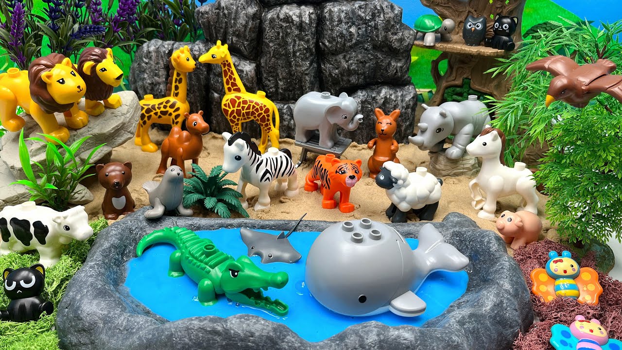 Animal Lego Small World With Playmobil | Wild Jungle Animals Cow Tiger Kangaroo
