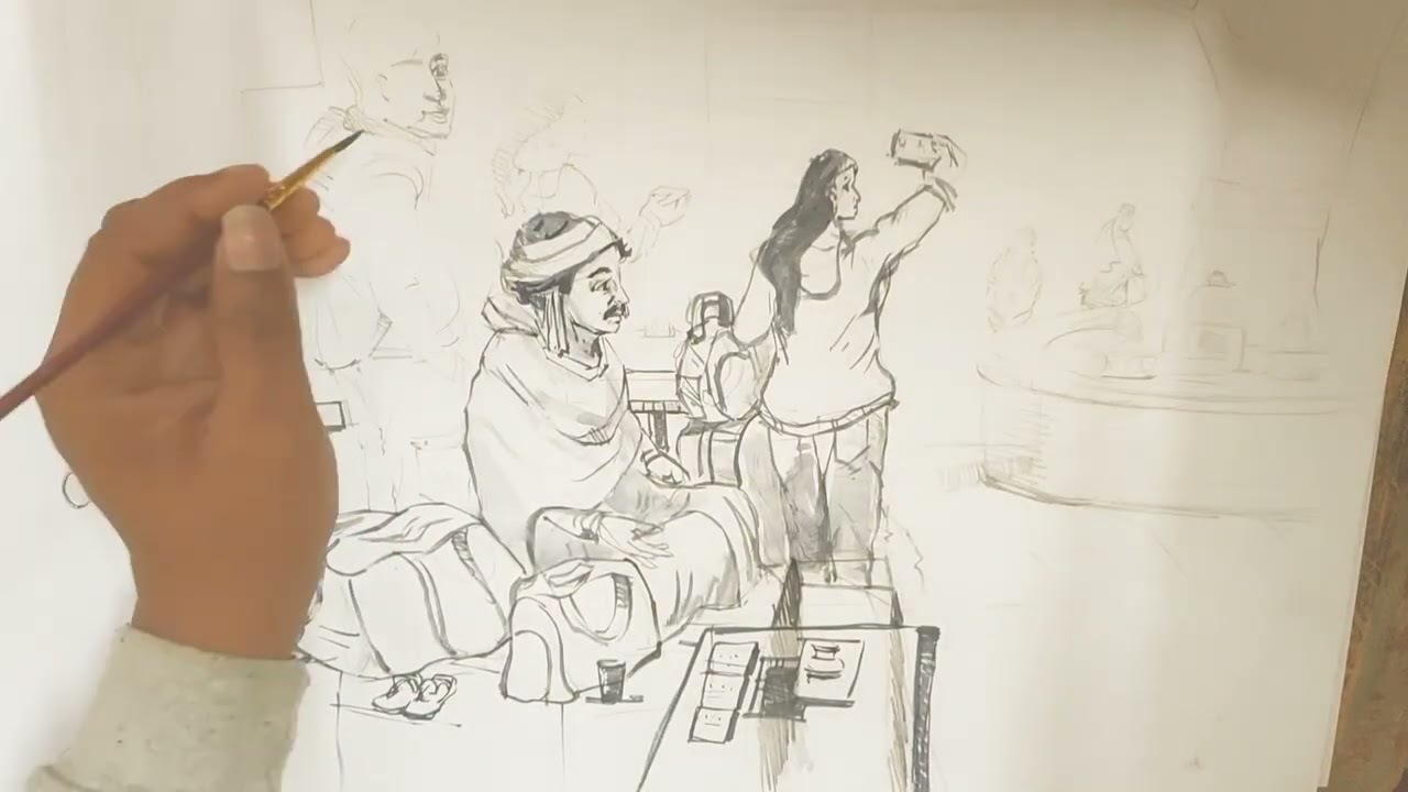 Composition#daily#life#for#B.F.A#M.F.A.#entrance# exam#Line#drawing#pencil#sketch#