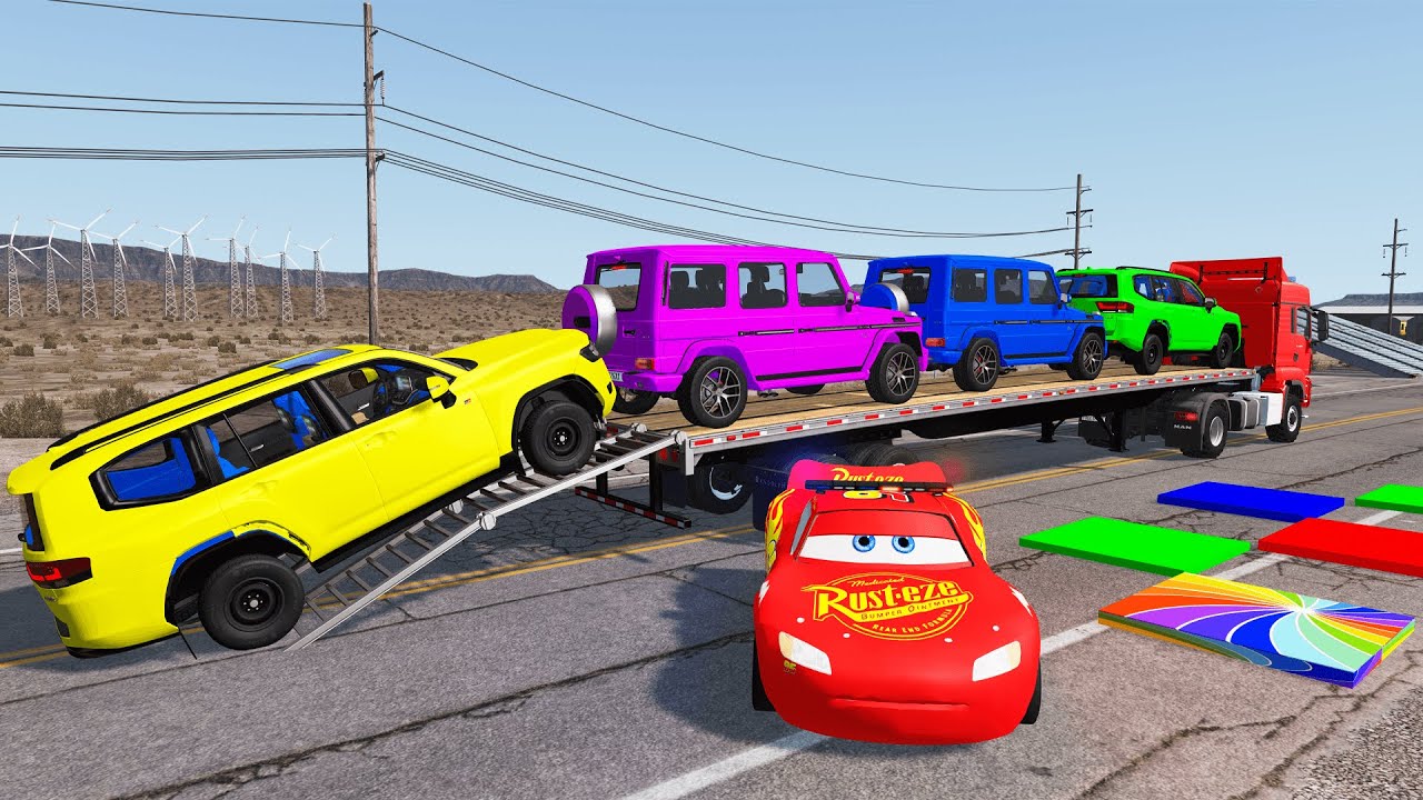 Flatbed Truck McQueen | Transportation with Truck - Pothole vs Car #8 | BeamNG.Drive Gameplay