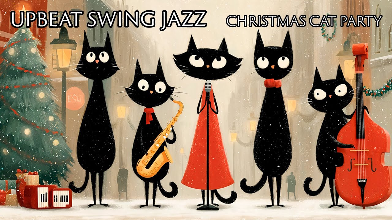 Upbeat Christmas Cat Jazz 🎄 Swing Music for Focus, Energy & Holiday Party Ambience (3 HR)