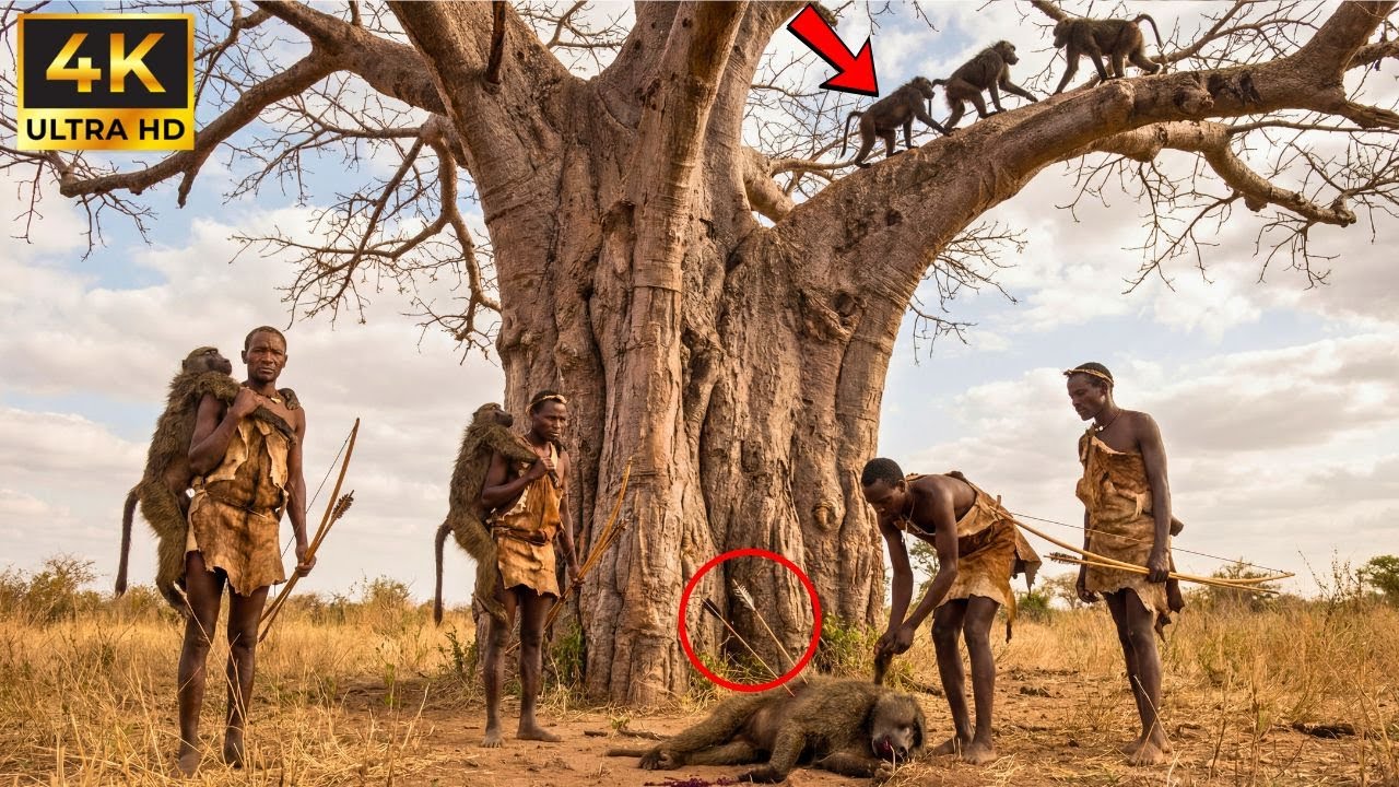 Veja Como a Tribo Hadzabe Caça Babuínos no Topo das Árvores Gigantes na África