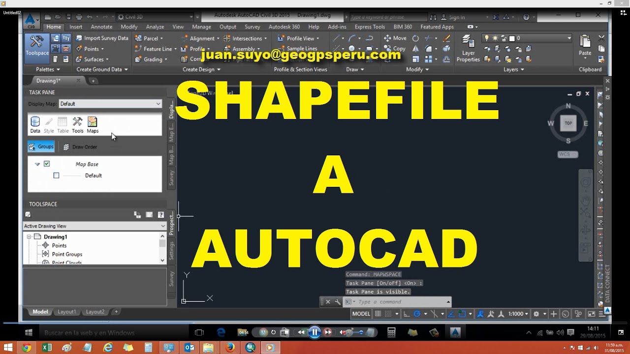 DE SHAPEFILE A AUTOCAD CIVIL 3D - Carta Nacional IGN DWG SHP