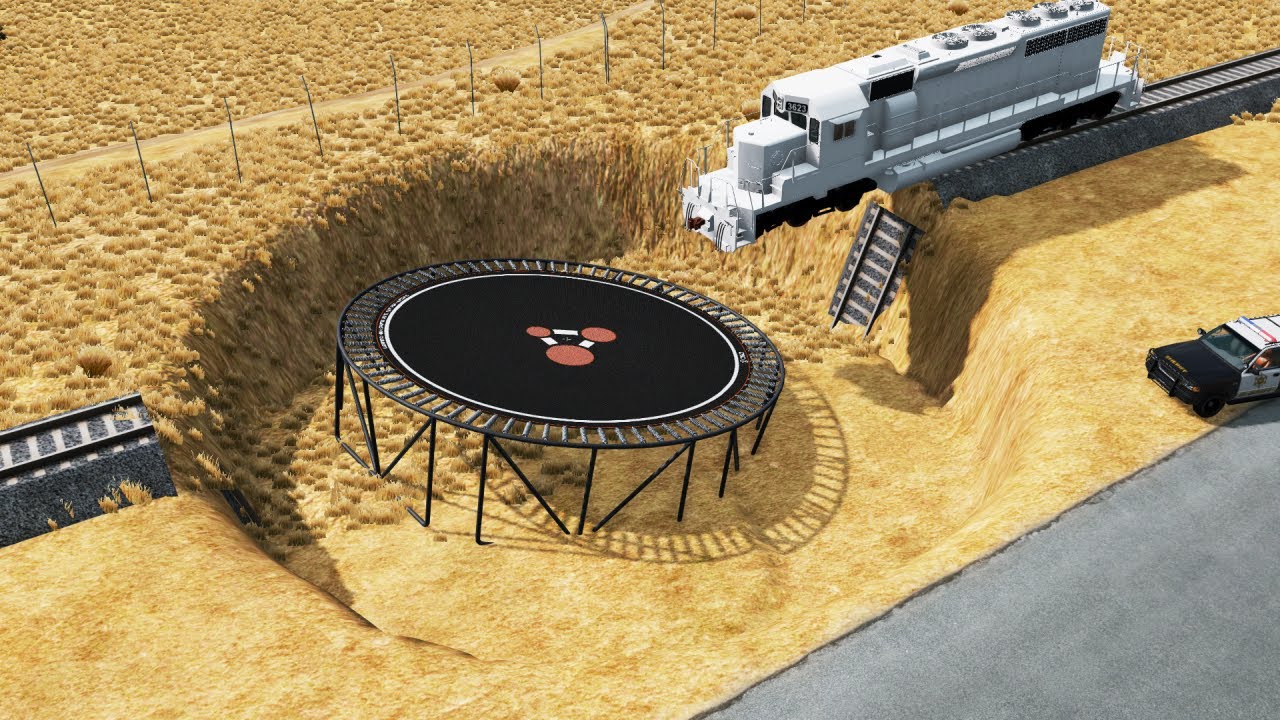 BeamNG.drive - Trains vs Giant Pit Subway Train Crashes & Destruction