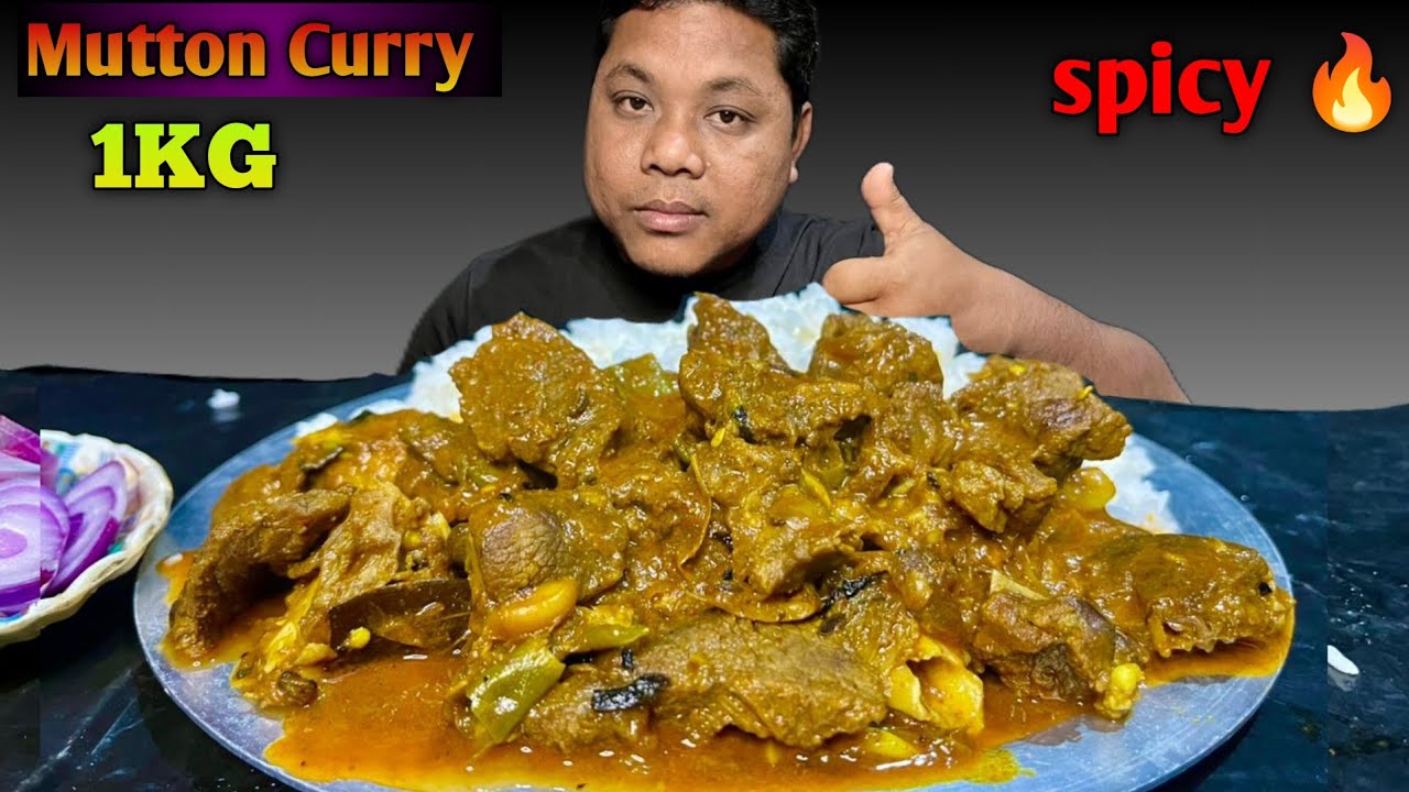 Finally Mukbang & Recipe // 1Kg Spicy Mutton Curry With Basmati Rice Onion Chilli | Eating Show |