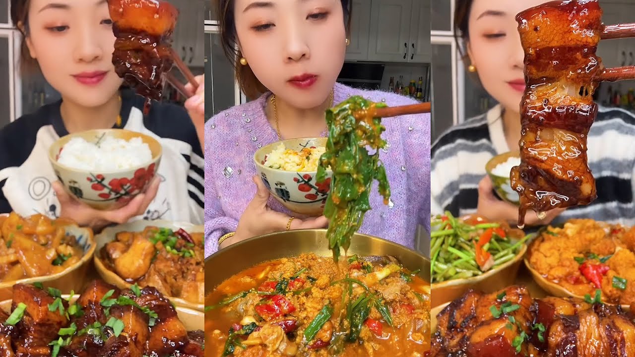 Mukbang Daging Babi Braised Pedas 🌶️ Makan Nasi Sampai Nambah