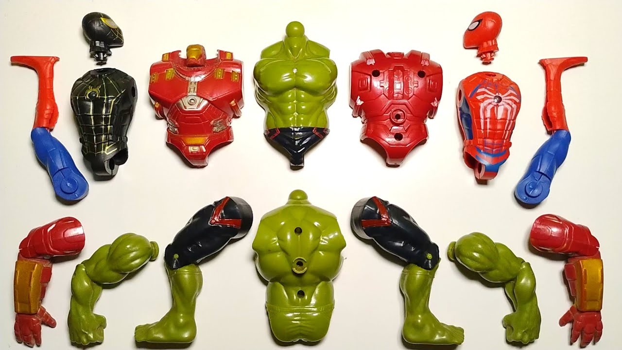 Merakit Mainan Spiderman merah, Spiderman Hitam, Hulk smash dan Ironbuster ~ Mainan Superhero 