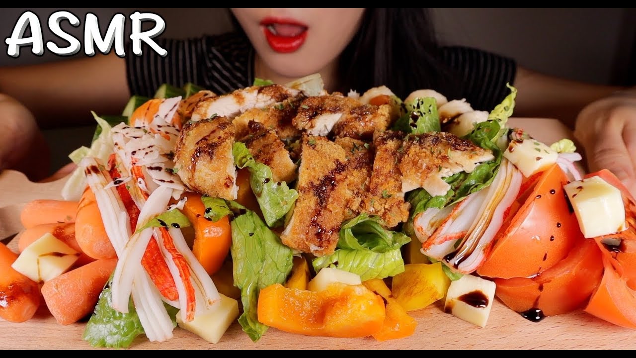 ASMR MUKBANG Huge Chicken Salad Bowl 치킨 샐러드 먹방 (Eating Sound) (No Talking)