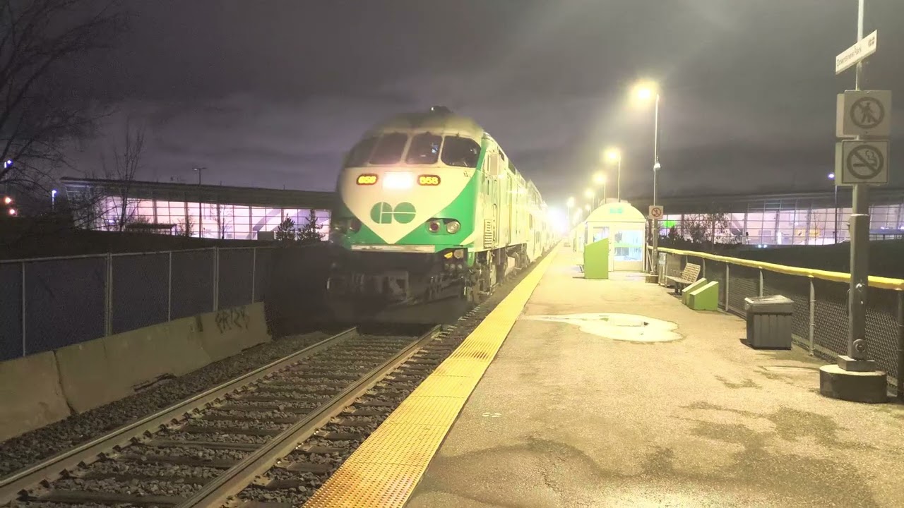 GO Train MP40PH 658 Arriving Departure Downsview Park GO Station Pulling 12 Cars Train Cab Car 373