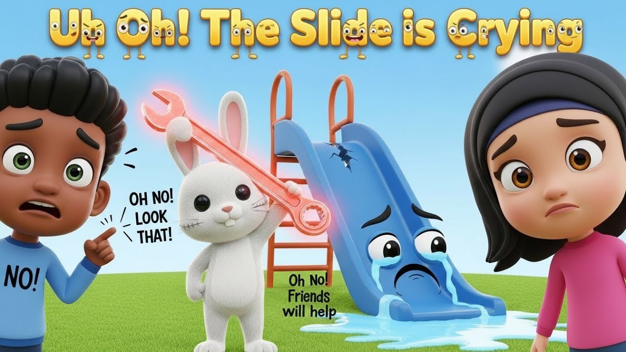 Uh Oh! Broken Slide! Learning New English Words for kid's to Fix It!