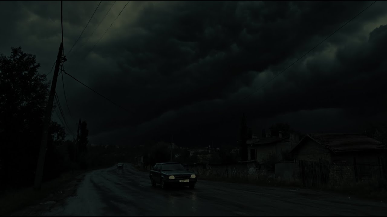 A Lonely Road at Night During a Thunderstorm in a Small Town | Peaceful Rain & Thunder for Sleep