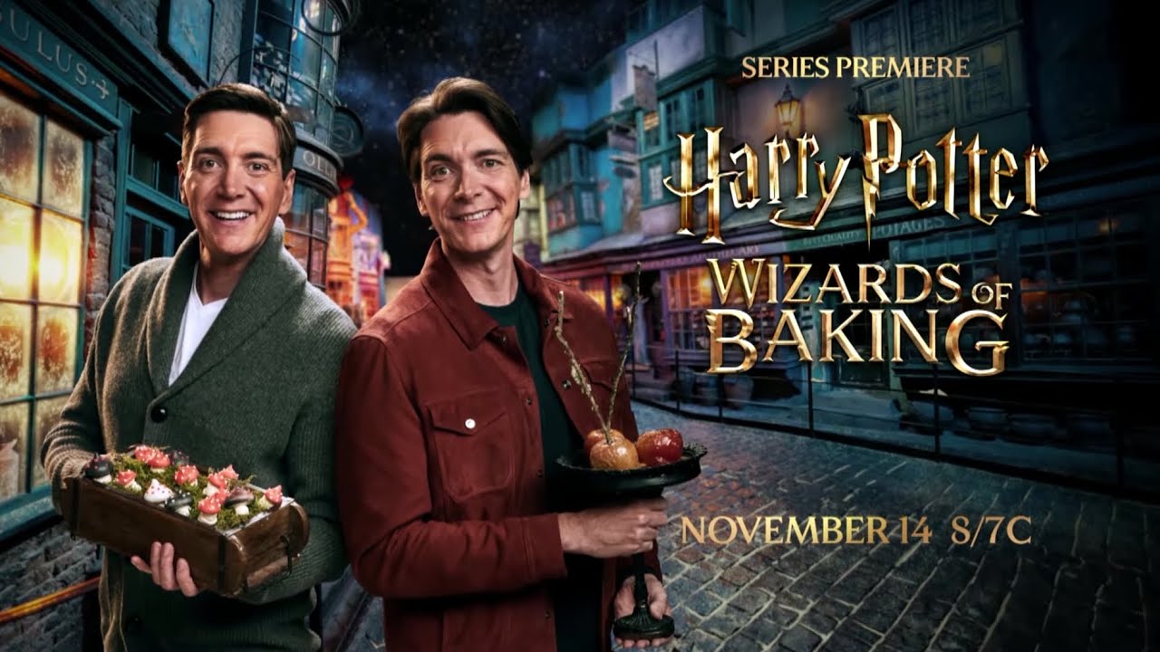 Phelps twins with Bonnie Wright and Evanna Lynch in Wizards of Baking