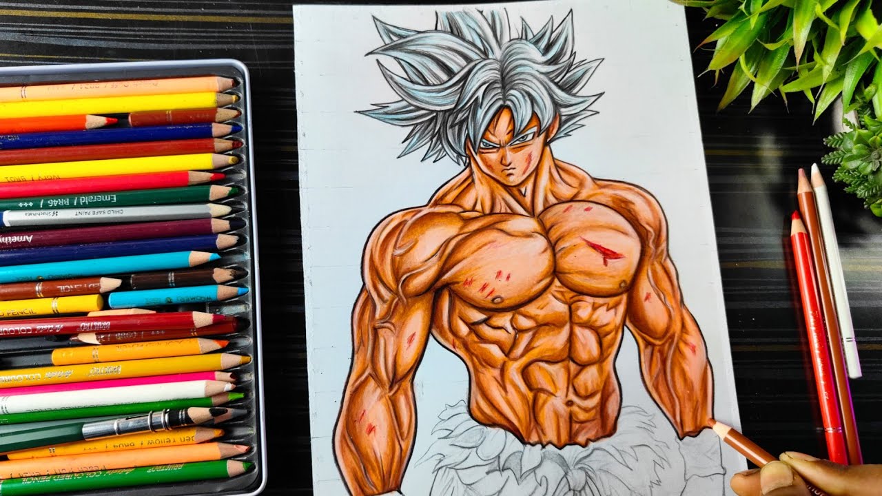 Goku Ultra Instinct Full Body Drawing Colour | Dragon Ball Drawing | Anime Drawing  Step By Step
