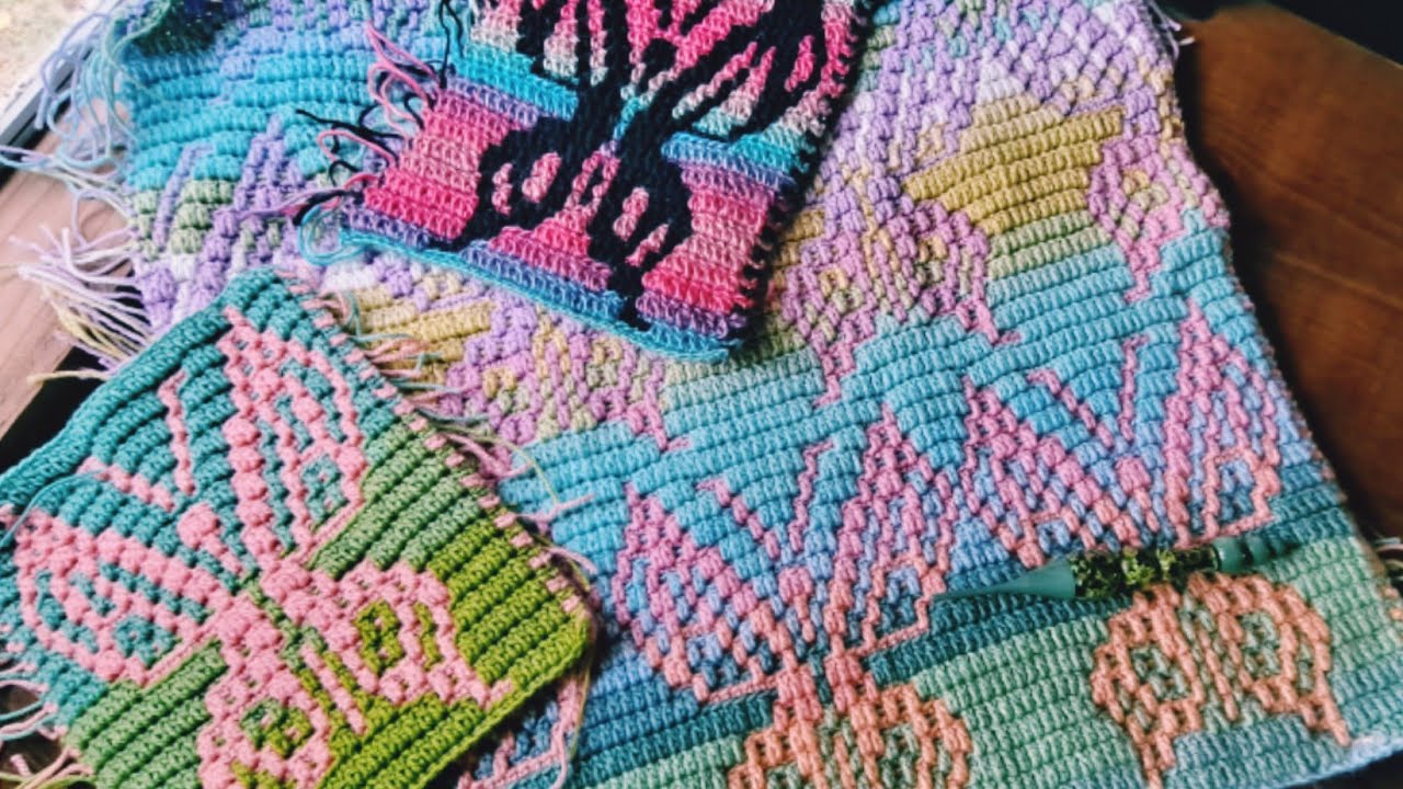 Mosaic Crochet Butterfly Alley Design - Chart #2 -Multiple of 32+4 - Work Flat or In The Round 🦋