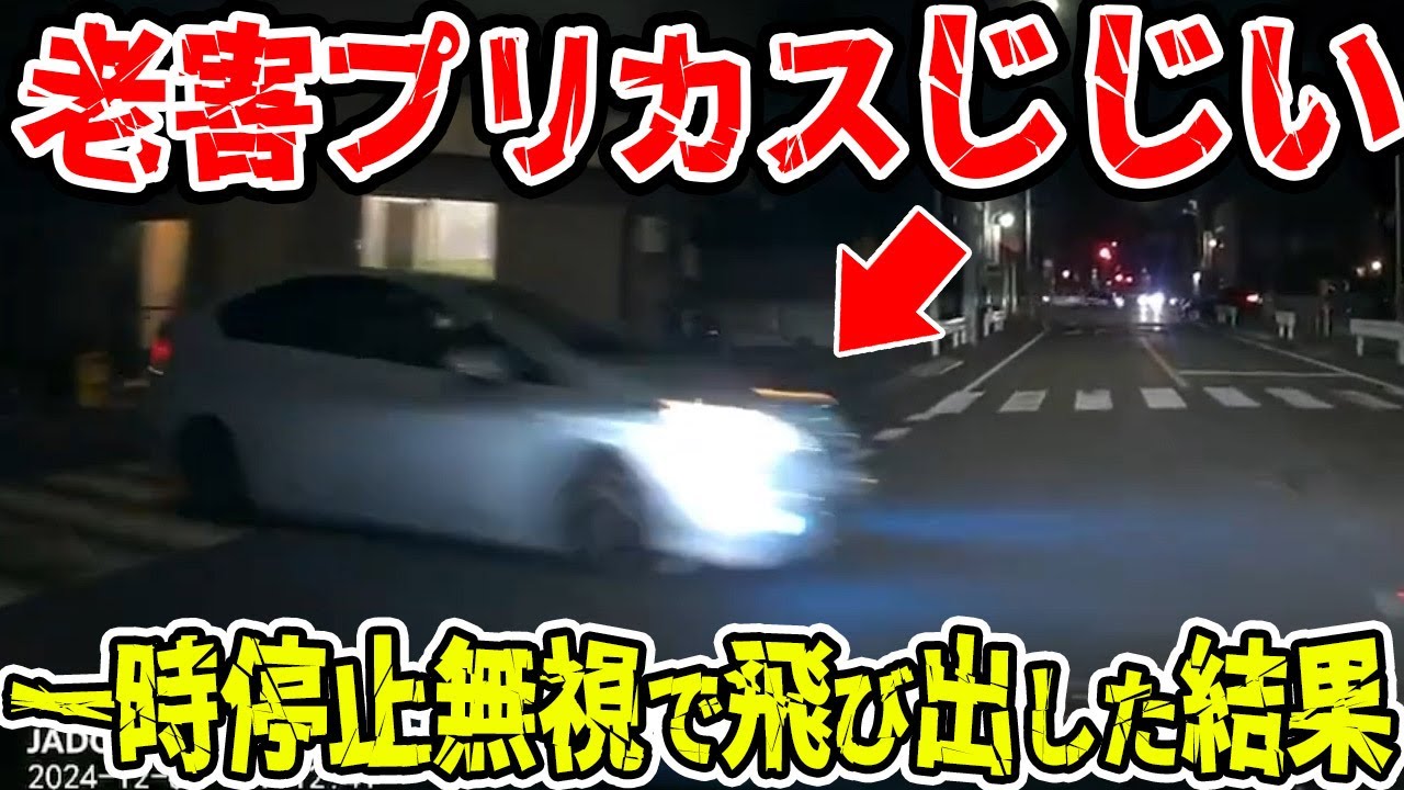 【ドラレコ】老害プリカスじじいが一時停止を無視して飛び出した結果…【交通安全推進、危機予知トレーニング】【スカッと】