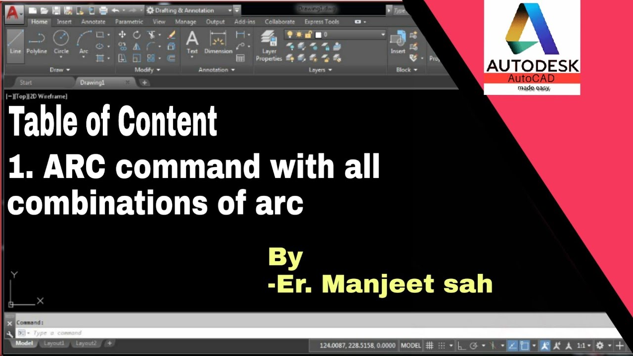 Arc command in autocad with all methods to draw arc