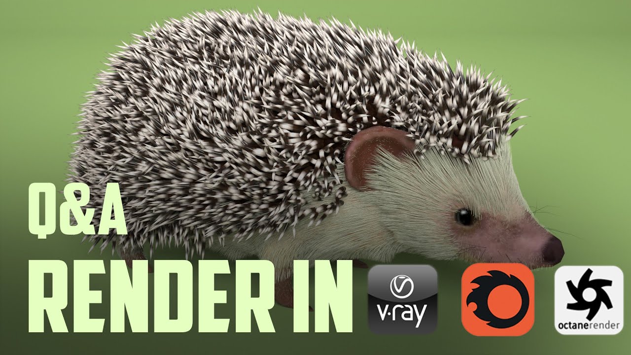 Hedgehog fur render with Ornatrix in Vray, Octane & Corona
