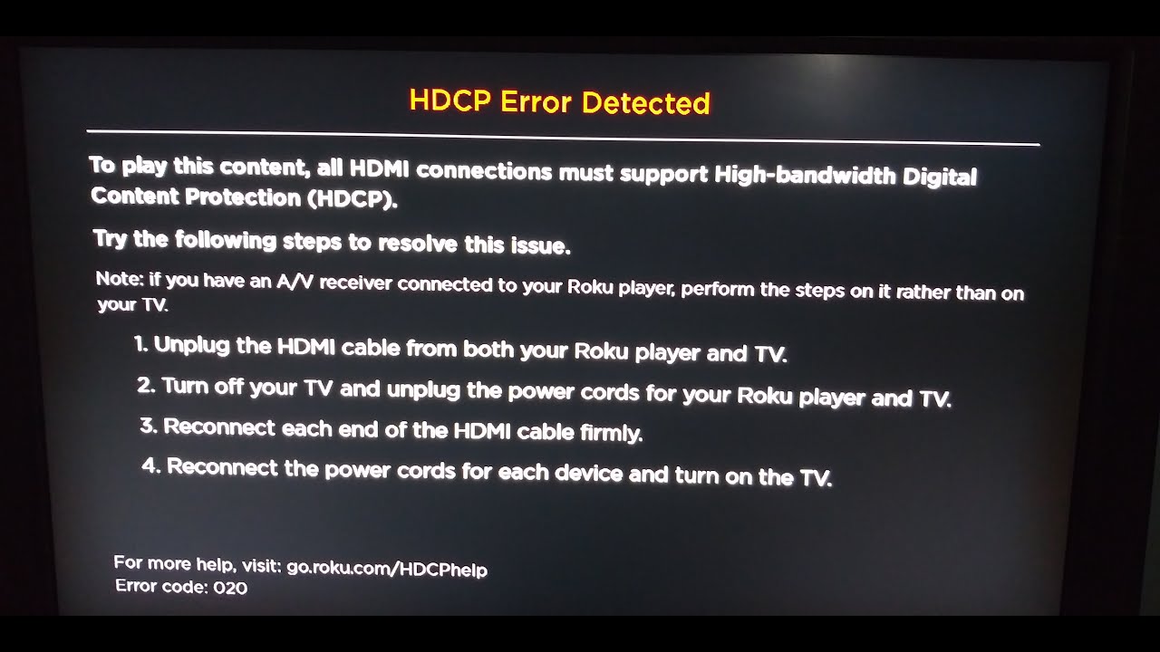 4 Ways To Fix Roku Error Code 020 | HDCP Error Detected