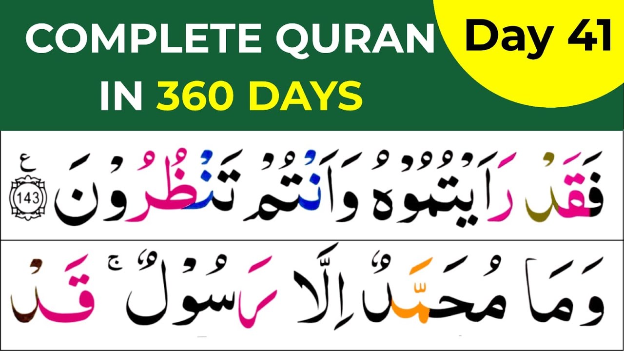 Complete Quran in 360 Days / Day 41 / Surah Aal e imran 144-153 / Noor Ul Quran Daily