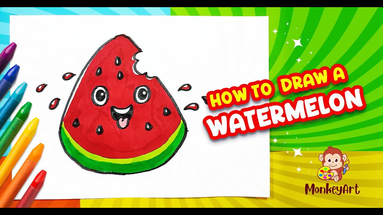How To Draw A Cute Watermelon Slice-For Kids