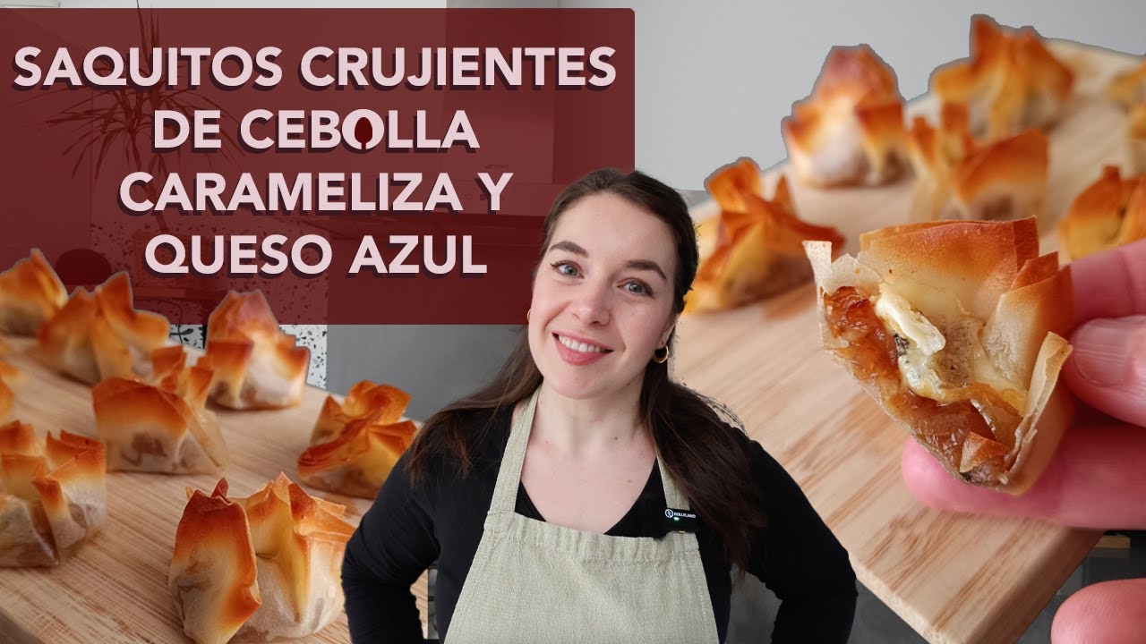 Saquitos crujientes de cebolla caramelizada y queso azul