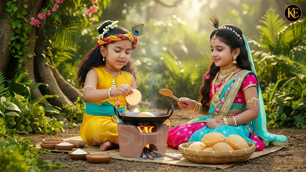 जंगल में बाल कान्हा और राधा ने मिलकर बनाई गरमा-गरम पूरी || Yashomati Maiyaa Ke Nandlala
