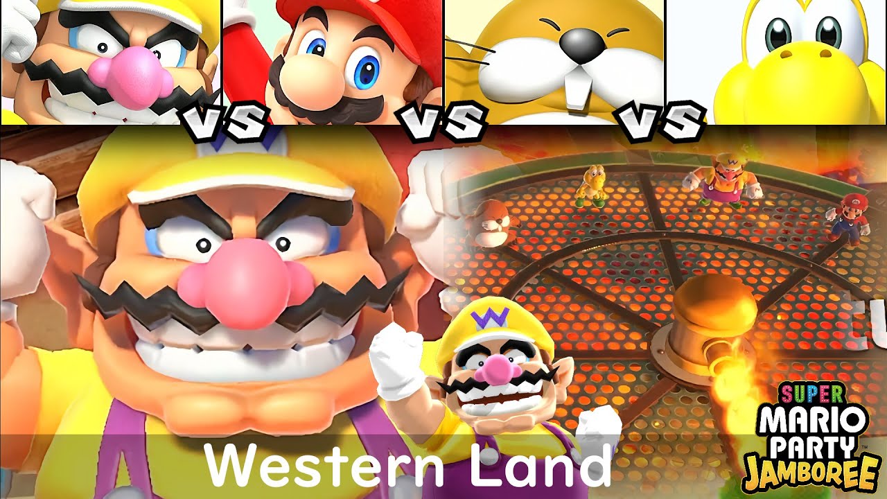 Super Mario Party Jamboree Wario vs Mario vs Monty Mole vs Koopa Troopa in Western Land