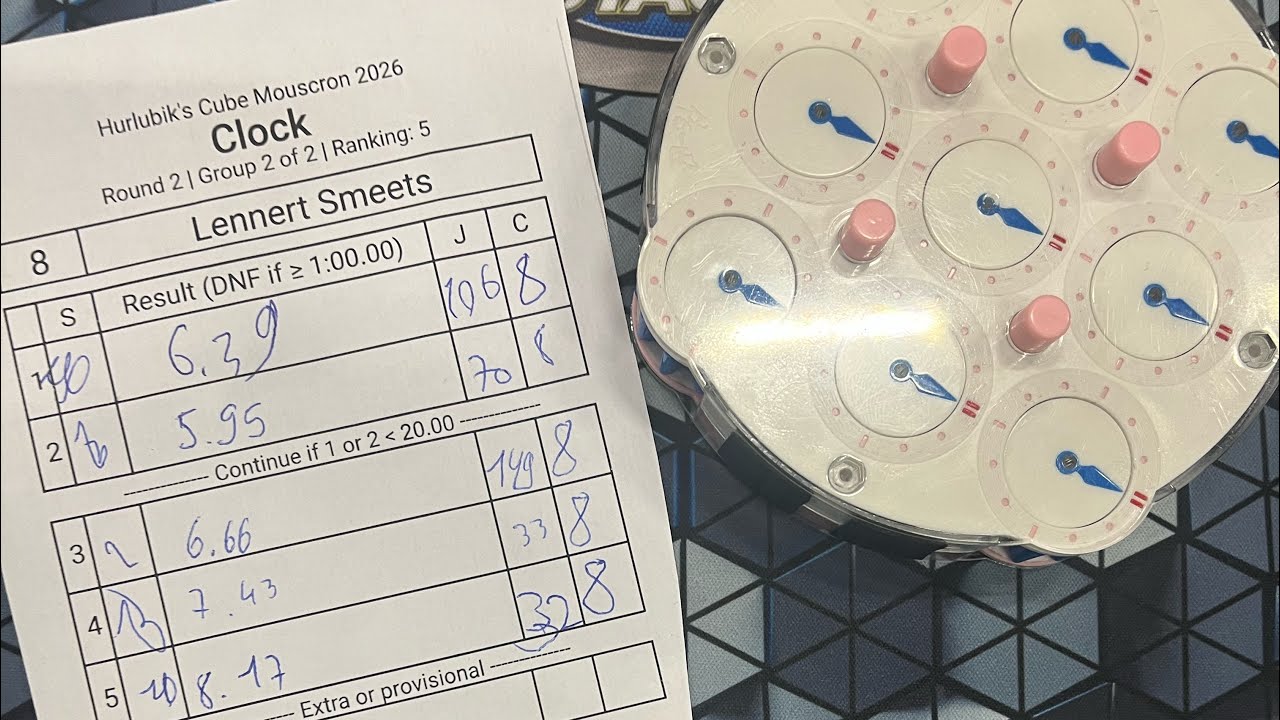 6.83 official clock average, first clock podium (2nd place), done at Hurlubik’s Cube Mouscron 2026