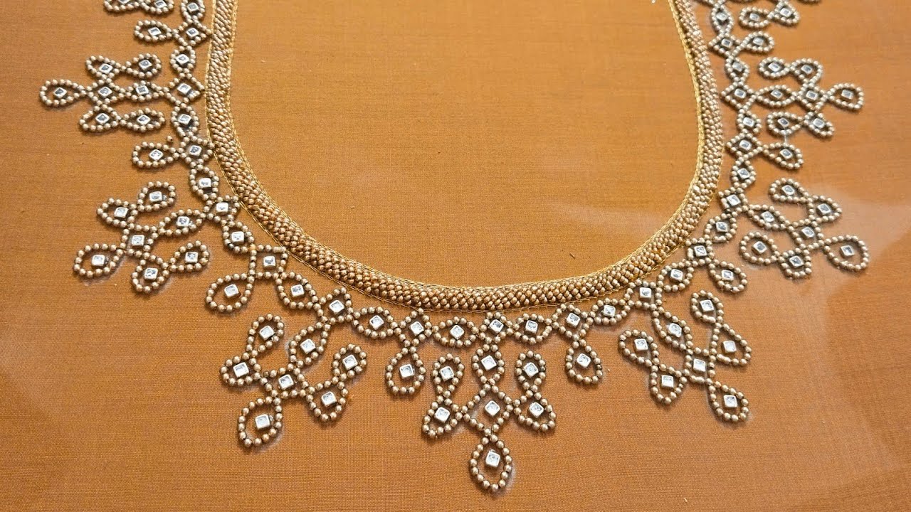 Traditional kolam design aari work blouse/ Latest back neck design/bead work blouse for beginners