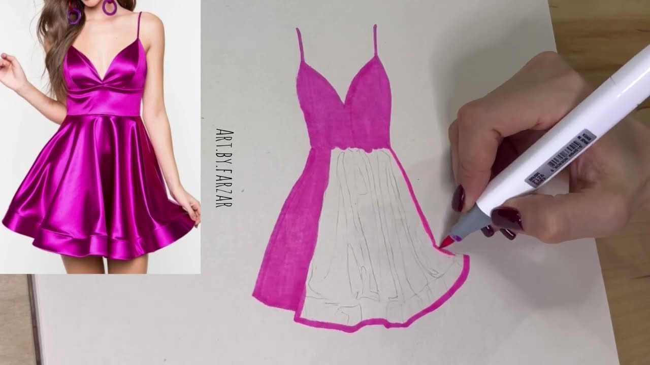 How to draw realistic satin dress step by step