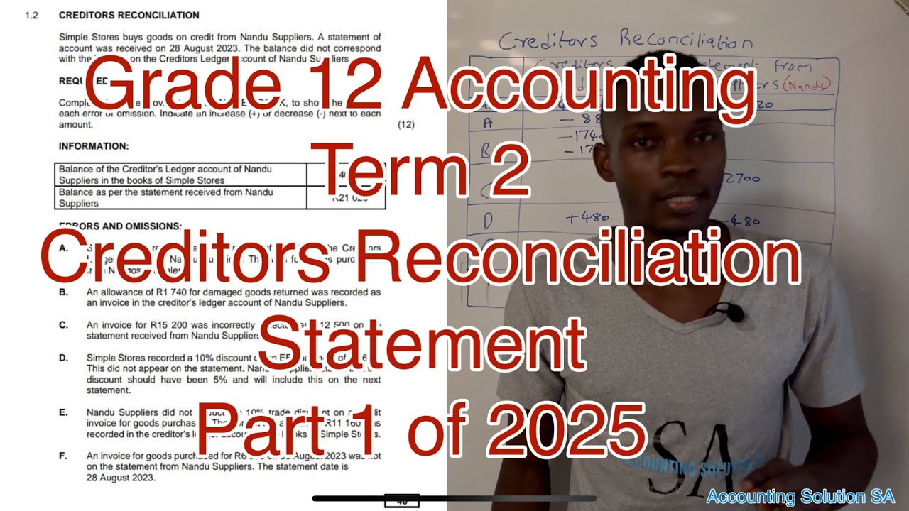 Grade 12 Accounting Term 2 | Creditors Reconciliation Paper 2 of 2025