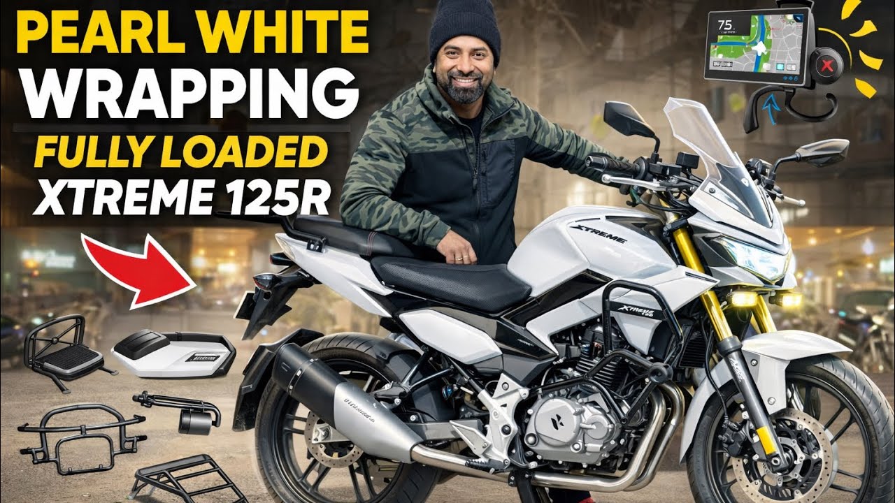 Pearl white ￼Wrapping Done 🔥 Hero Xtreme 125r  Full Set-up installation Crash Gaurd Fogg light Horn