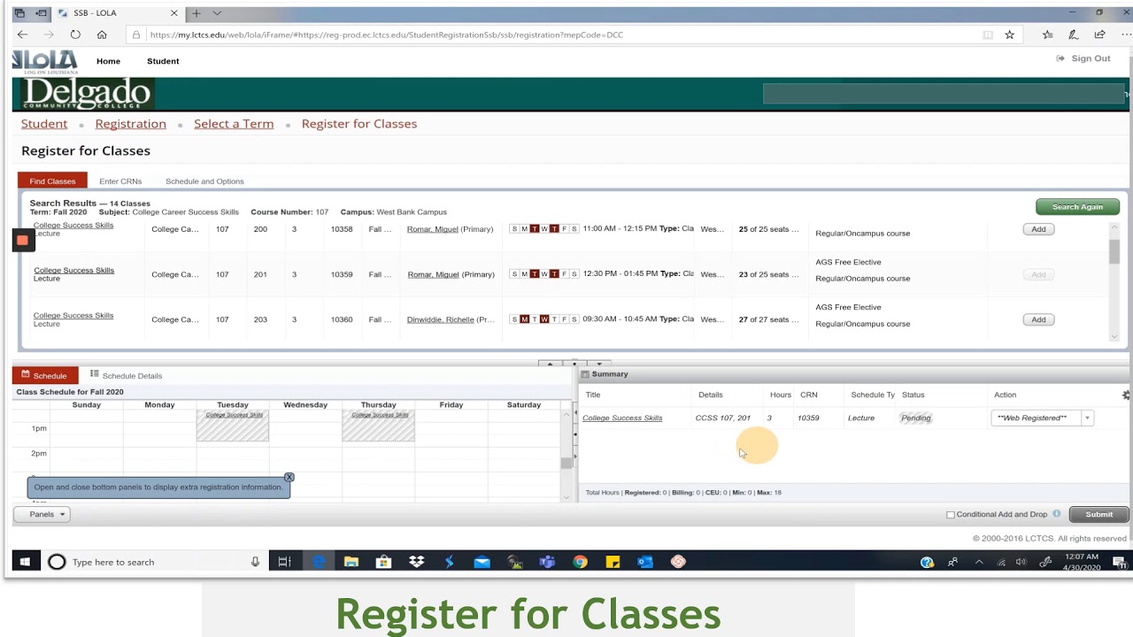 How to register for classes in LoLA