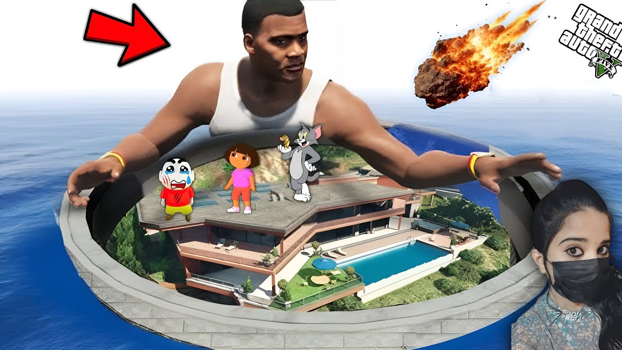 Franklin Saving His House From Biggest Tsunami & Meteor shower Ever - GTA5 #154