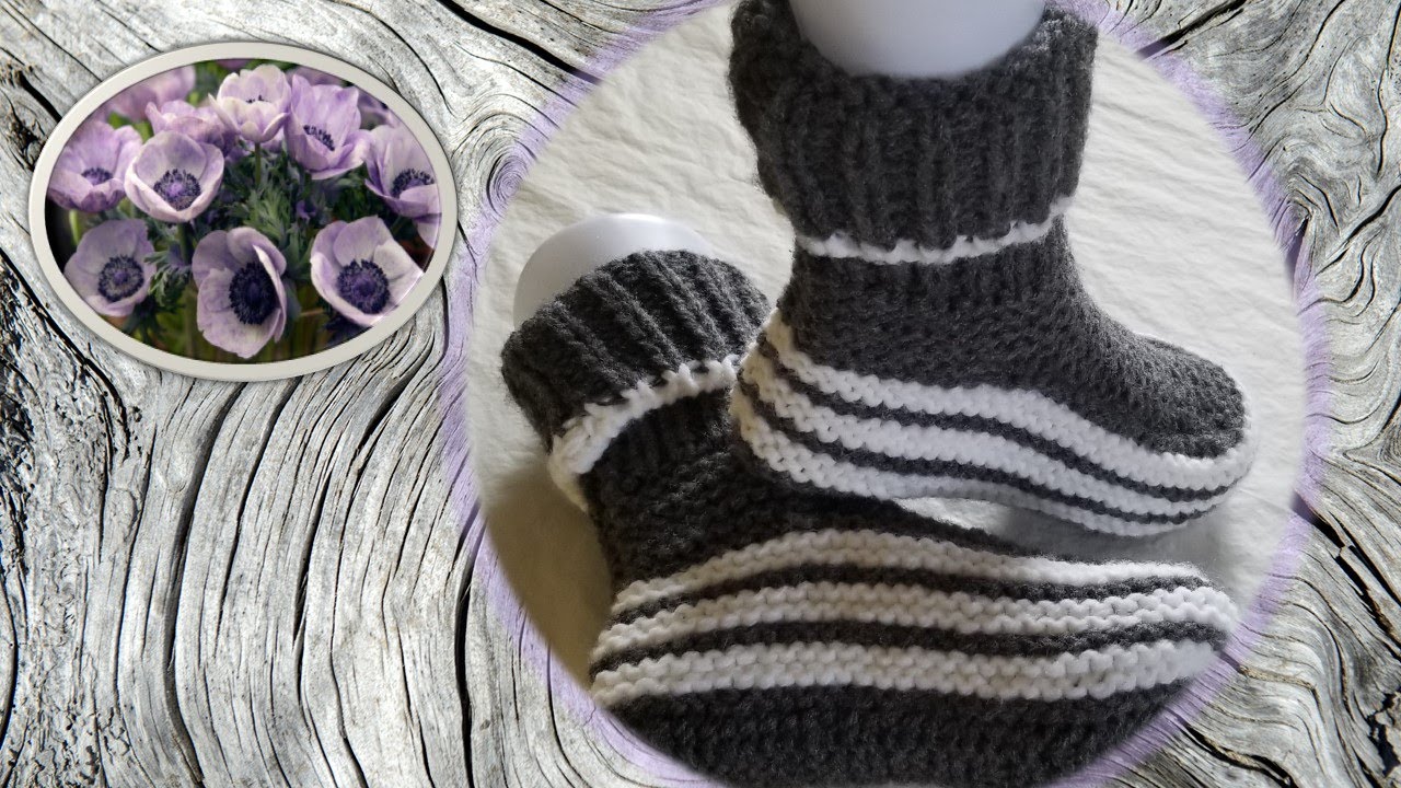 Tutoriel tricot-Pantoufles à revers-Chaussons-Semelle sans couture!-FACILE!