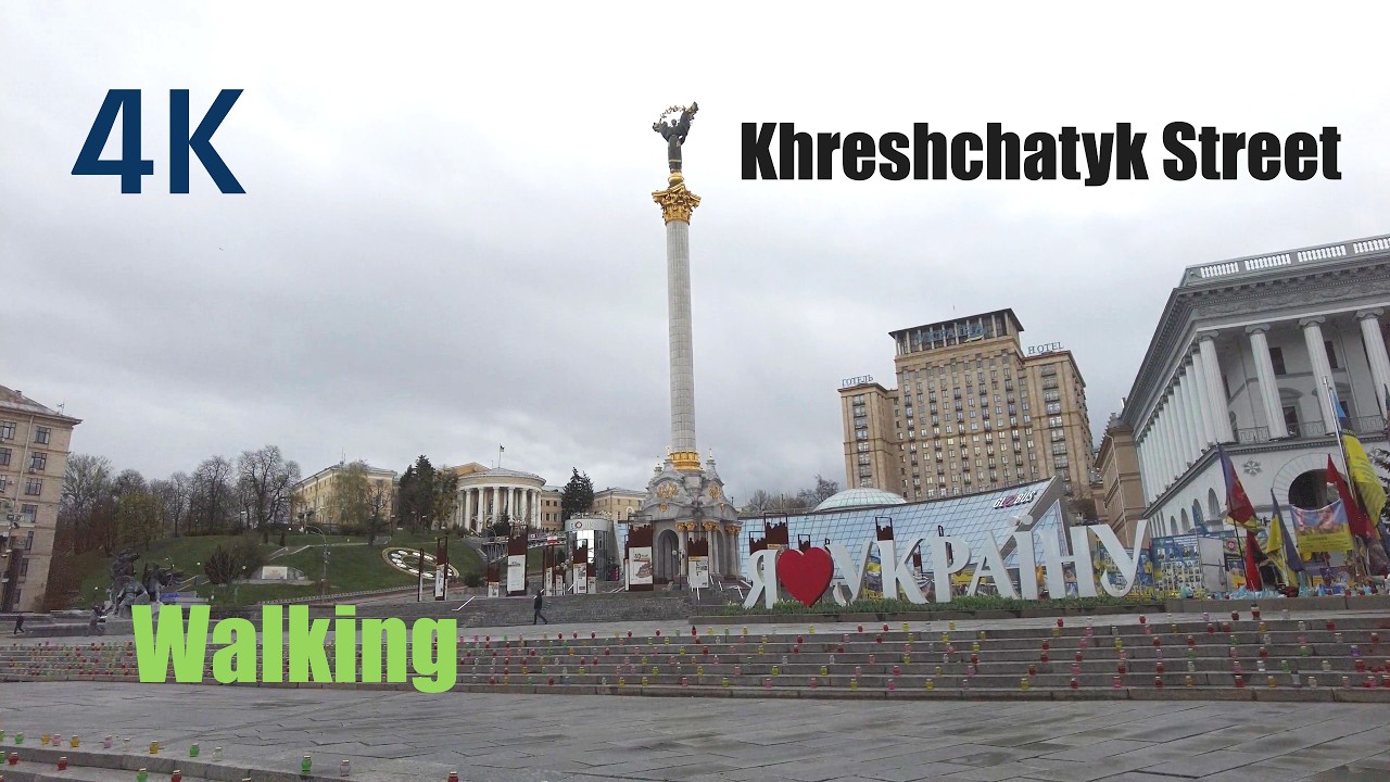 Khreshchatyk Street and Independence Square. 4K. Walking. Automatic subtitles. April 2026.