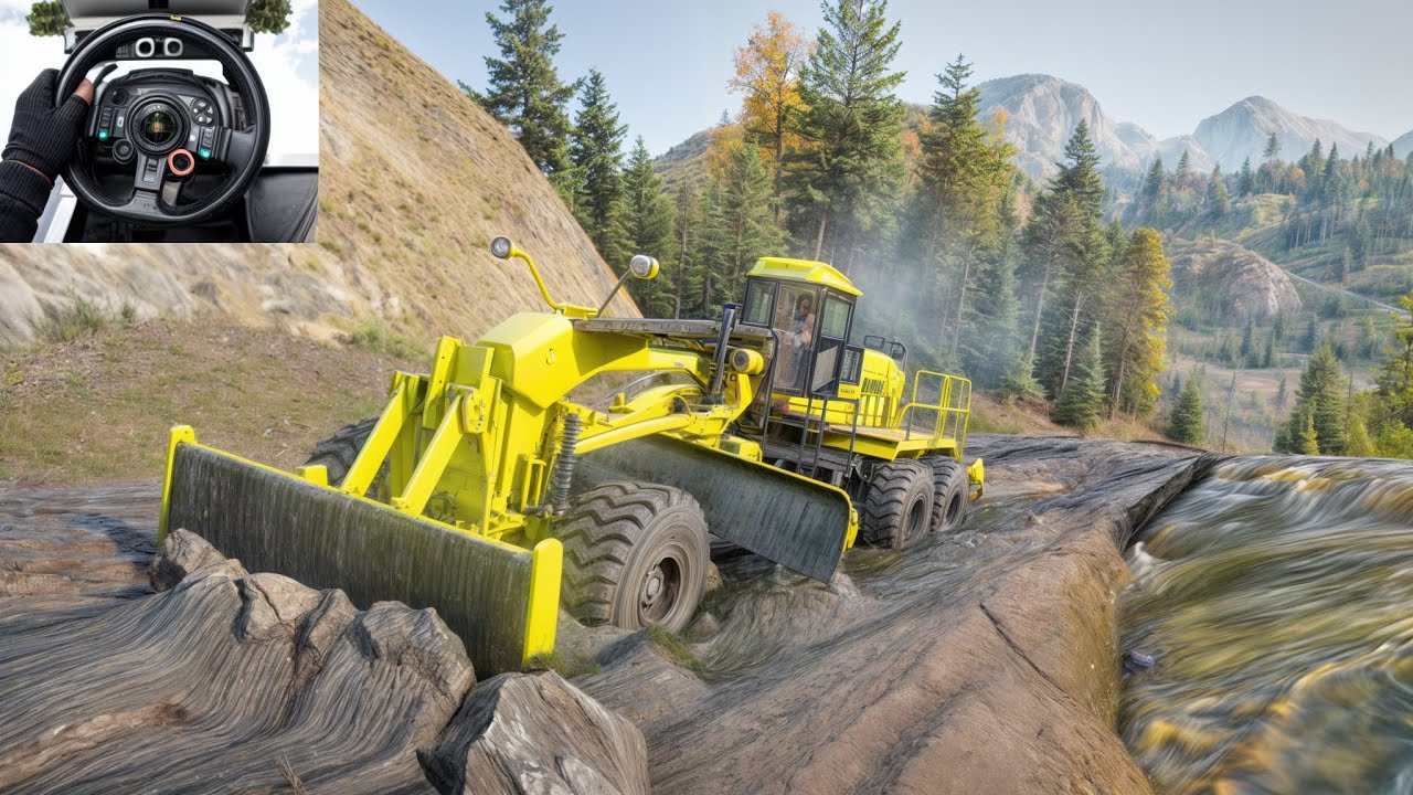 CAT 120M Motor Grader - Struggle in Deep Muddy Road | SnowRunner | Logitech G29 Gameplay