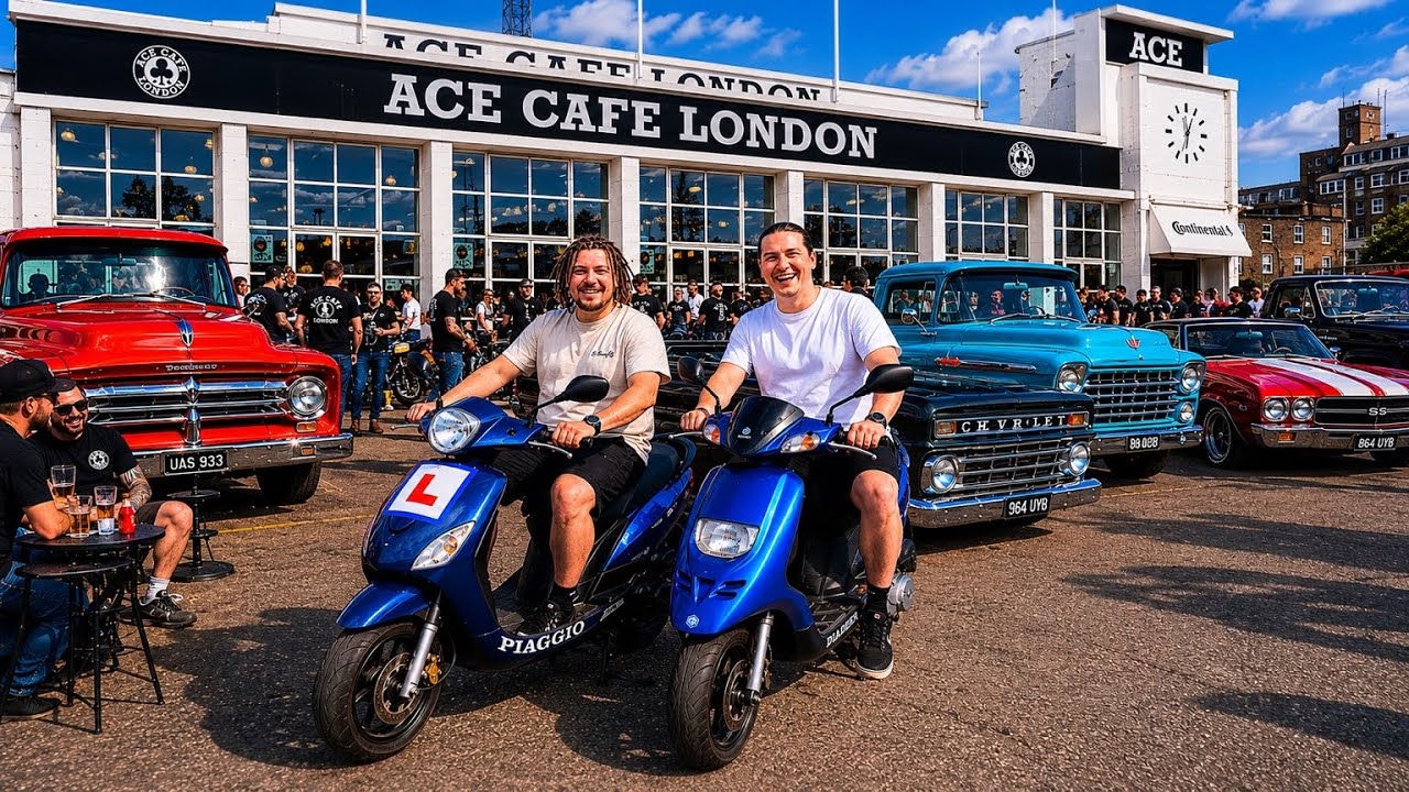 FIRST TIME AT ACE CAFE LONDON[PIAGGIO TYPHOON]