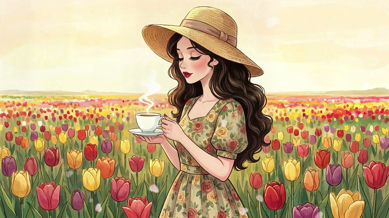 Spring Coffee in a Tulip Field | Relaxing Vintage Jazz Music for Study, Work & Background Focus