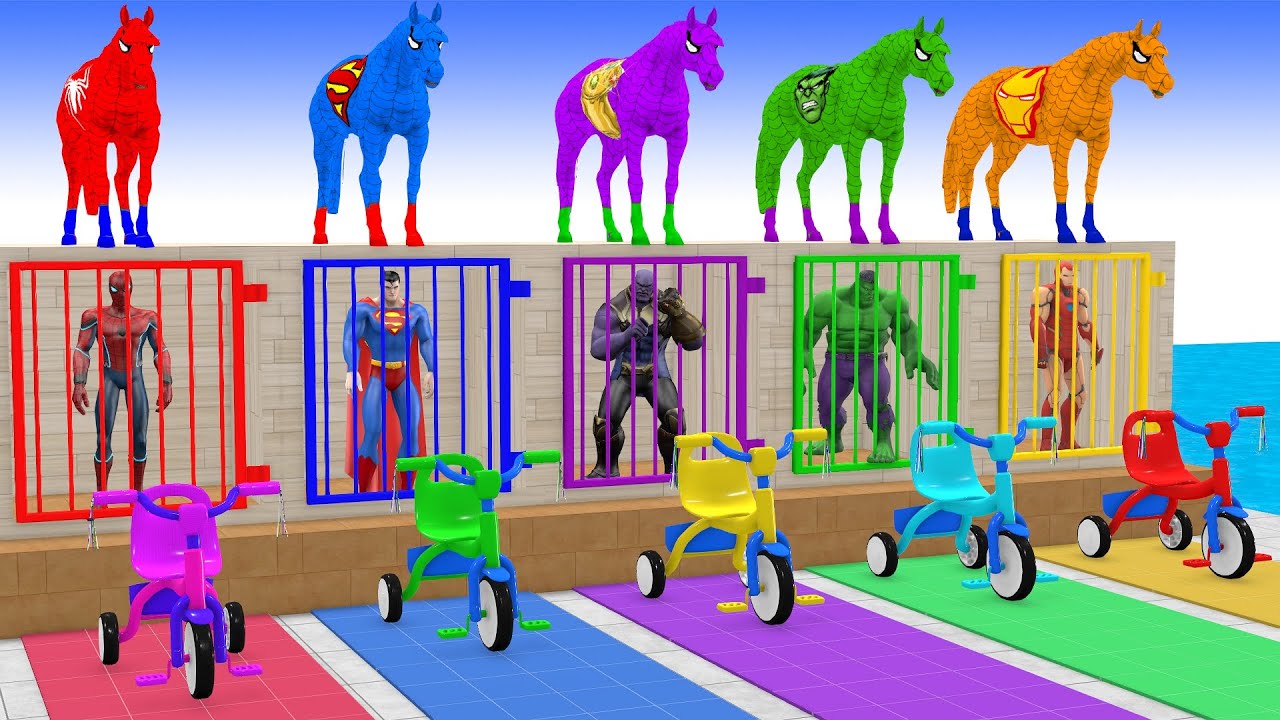 Long Slide Game With Cow Elephant Gorilla Hippopotamus Tiger - 3d Animal Game - Funny 3d Animals