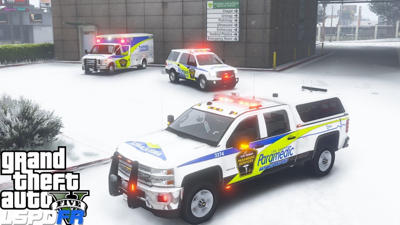 GTA 5 Mod York Region Paramedic Services EMS Rapid Response Chevy Silverado Responding In The Snow