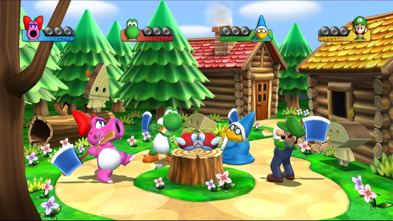Mario Party 9 Garden Battle #1 Birdo vs Yoshi vs Luigi vs Kamek | Mario Gaming