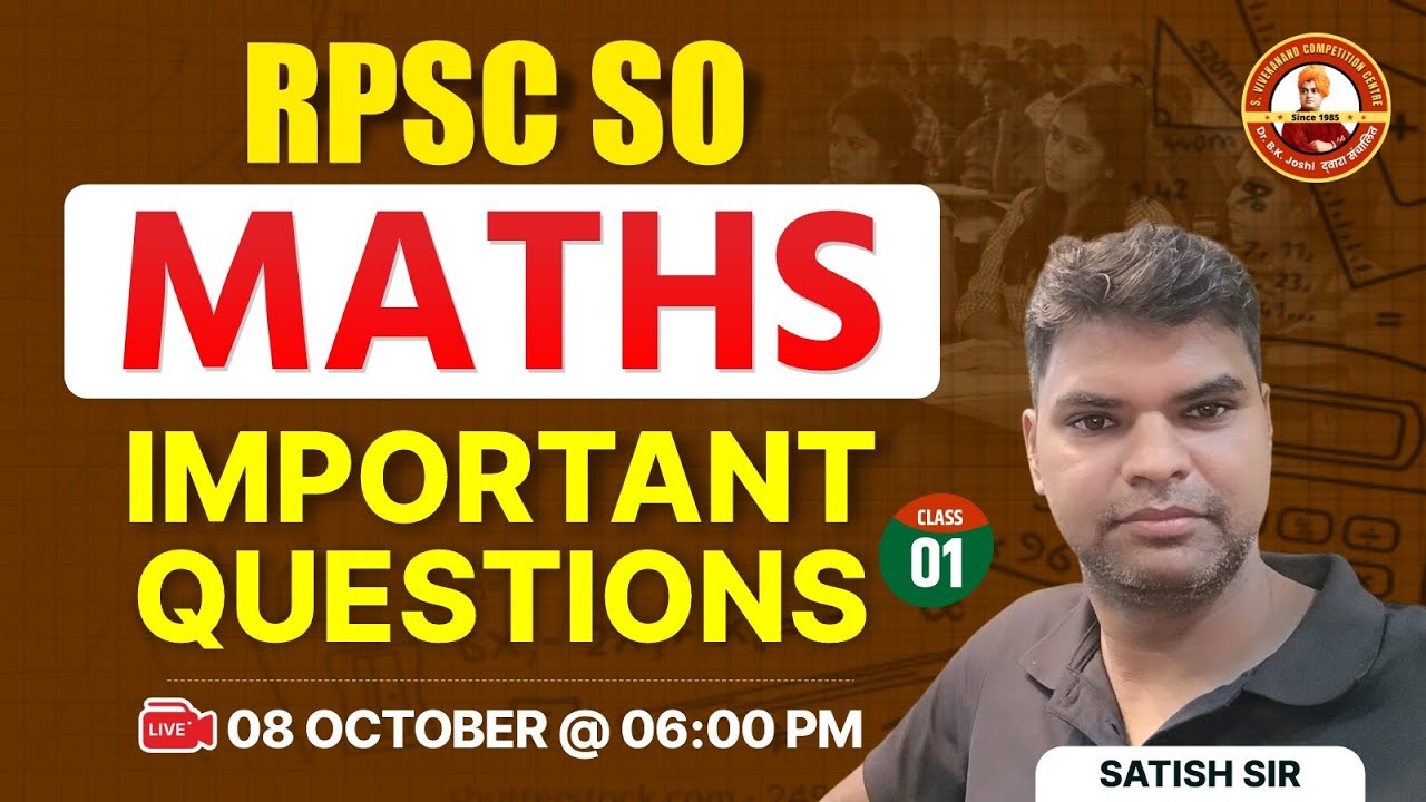 RPSC SO EXAM | Maths Important Questions | Class 1 | By Satish Sir@s.vivekanandcompetitioncen2658