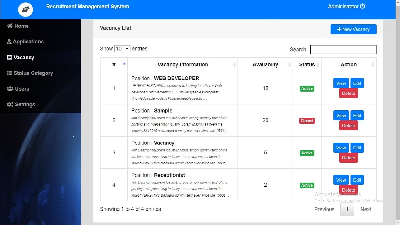 Recruitment Management System in PHP MySQL with Source Code