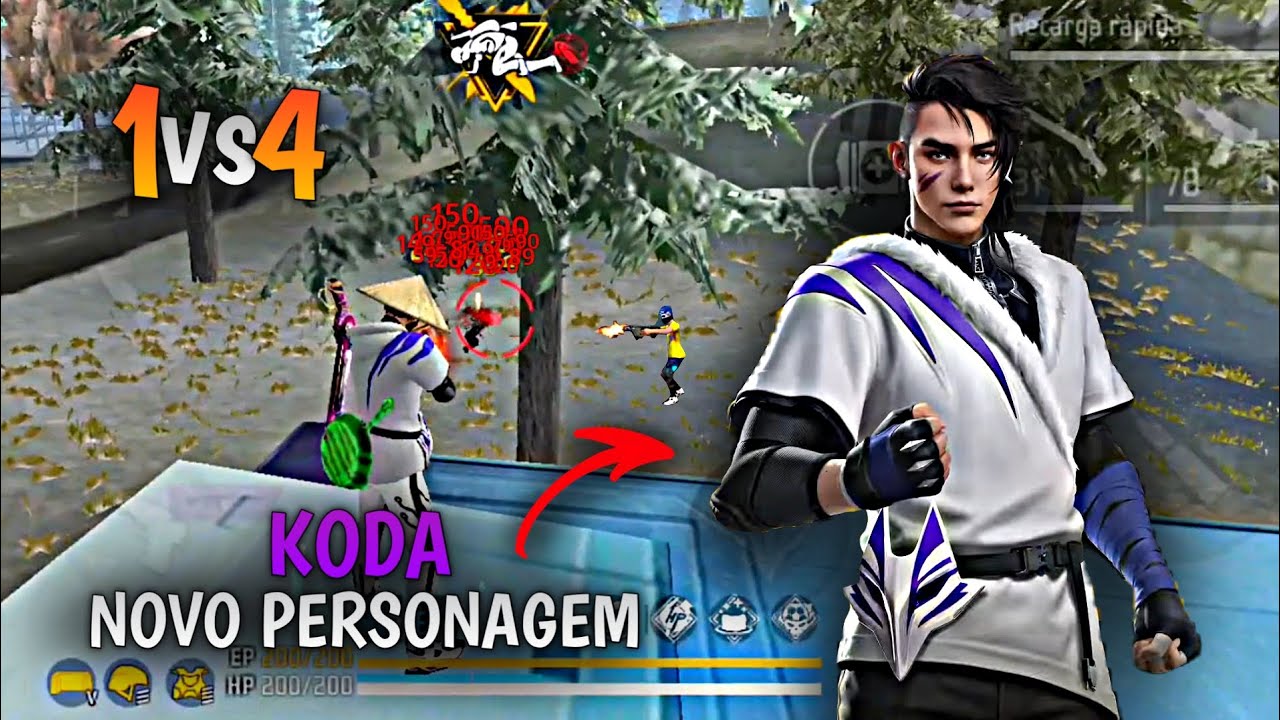 USEI O NOVO PERSONAGEM KODA NO SOLO VS SQUAD!! SERÁ QUE DEU BOM?? KODA FREE FIRE!!