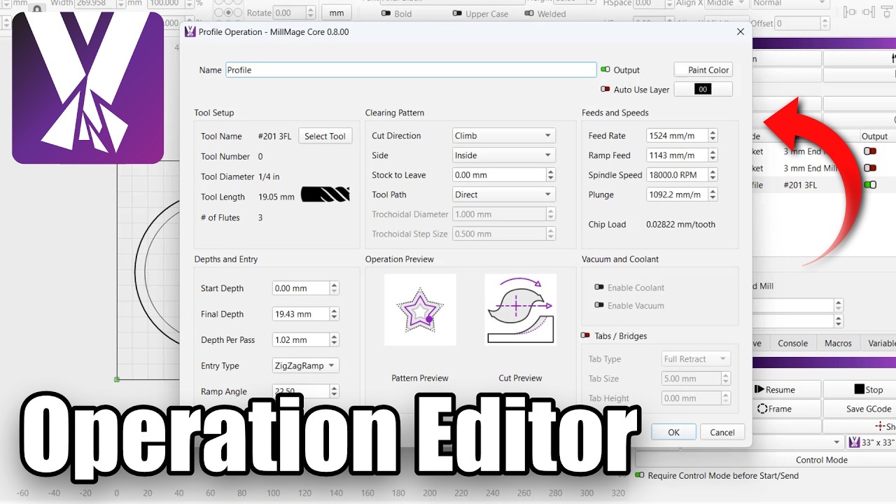 MillMage Operation Settings Editor